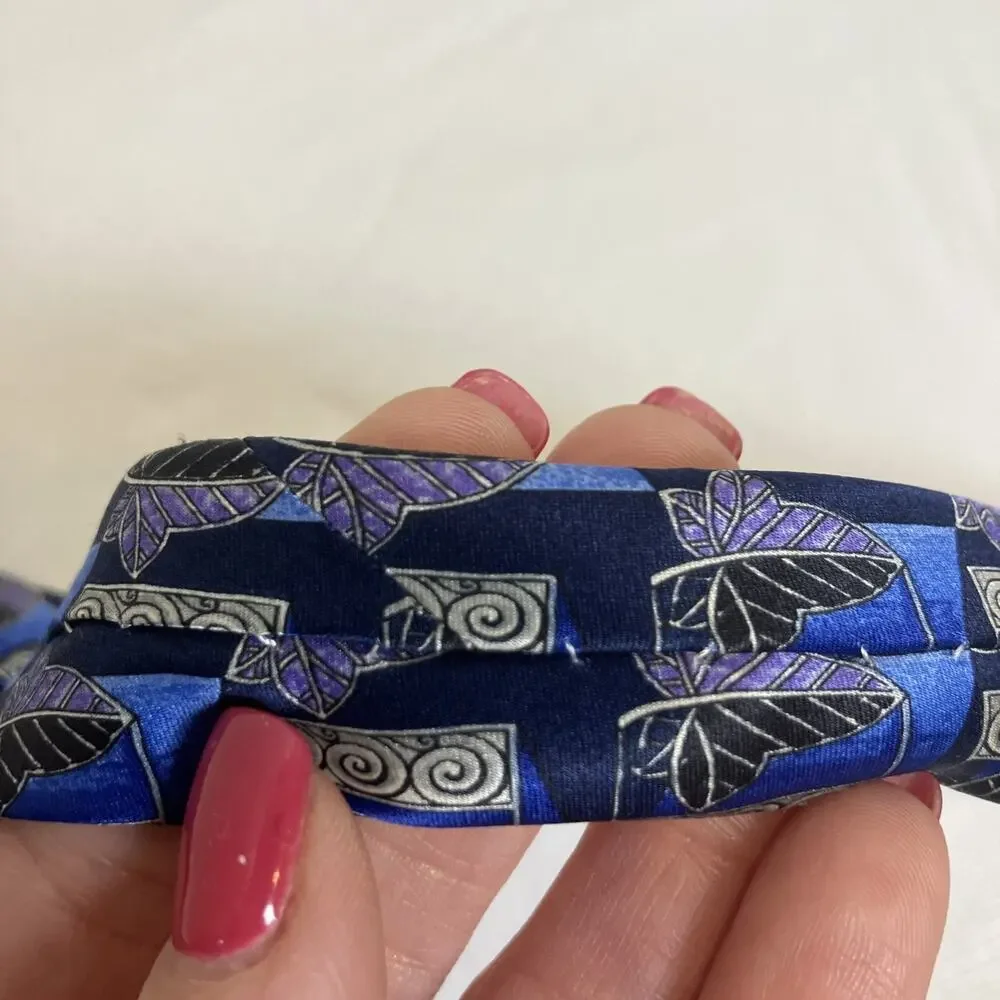 Lanvin‎ Paris Mens Silk Tie Blue Purple Geometric Leaf Made in France Designer